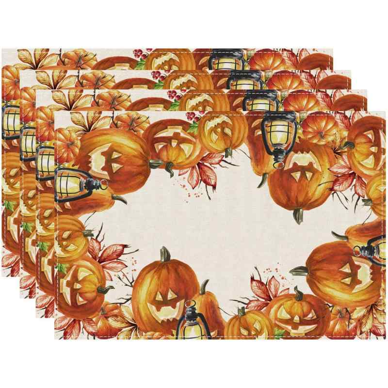 ランチョンマット ハロウィン カボチャ デザイン イエロー 黄色 ポリエステル製 アメリカンスタイル パ..