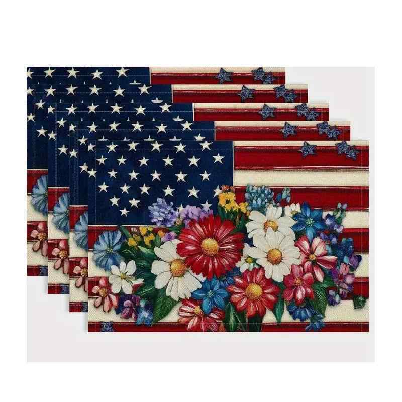 ランチョンマット アメリカ独立記念日 プレースマット 食卓マット 春夏 季節限定 アメリカンデザイン パーティー イベント ダイニング キッチン リビング ポリエステル 洗える おしゃれ(x4)