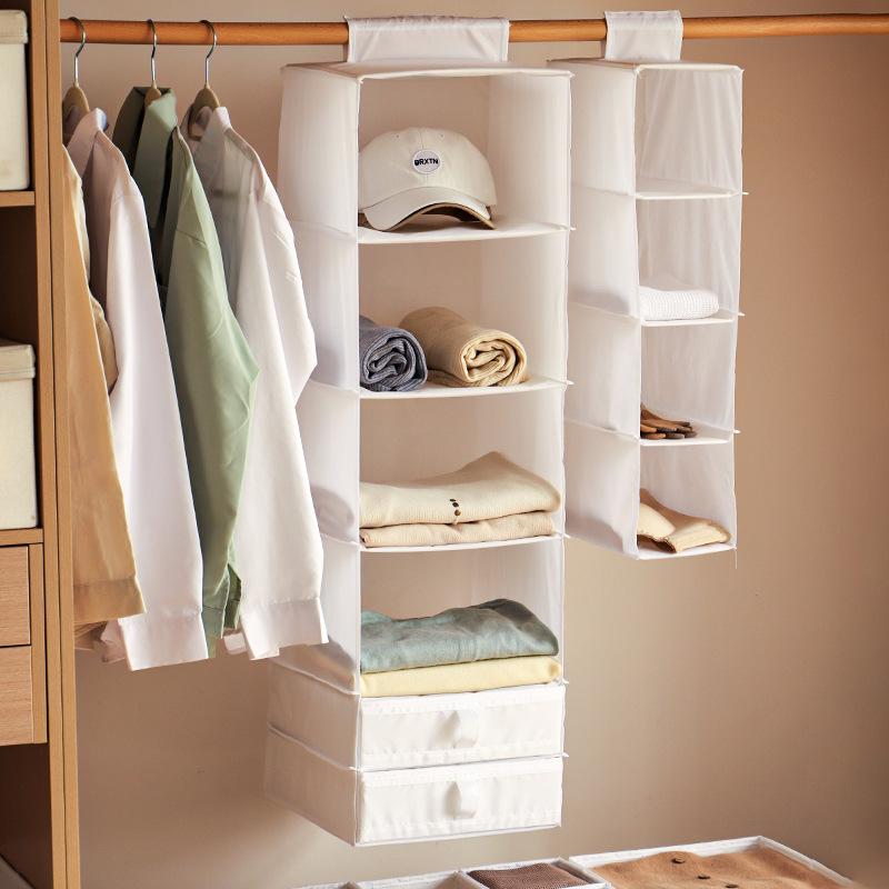 吊り下げ収納 大容量 多段 クローゼットハンガー 帽子 洋服 衣類 バッグ 下着 本 雑貨 整理整頓 折りたたみ式 オックスフォード生地 部屋 壁掛け シンプル アイボリー