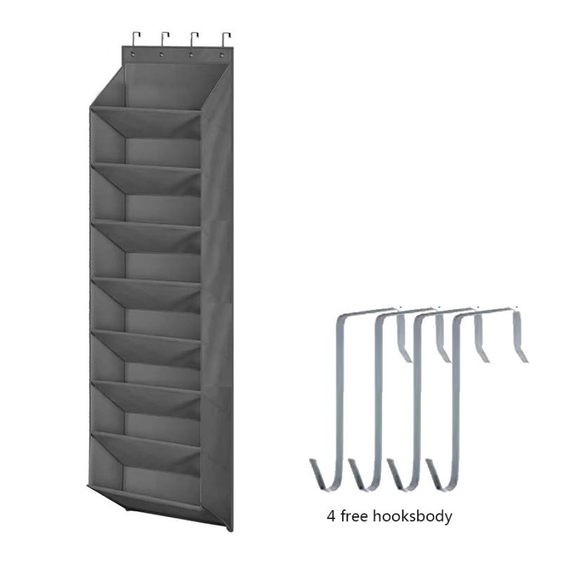 吊り下げ収納 8段 大容量 ウォールポケット 扉裏 壁掛け シューズ 小物 雑貨 雑誌 クローゼット 玄関 リビング 寝室 省スペース オックスフォード生地 スリム ブラック グレー