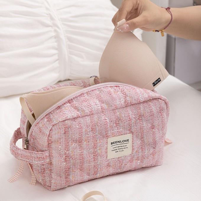 下着収納ポーチ レディース 旅行用 トラベル 大容量 仕切り付き ブラジャー ショーツ 小物入れ 手持ち 携帯便利 ポリエステル ピンク系 グリーン系 アイボリー パープル