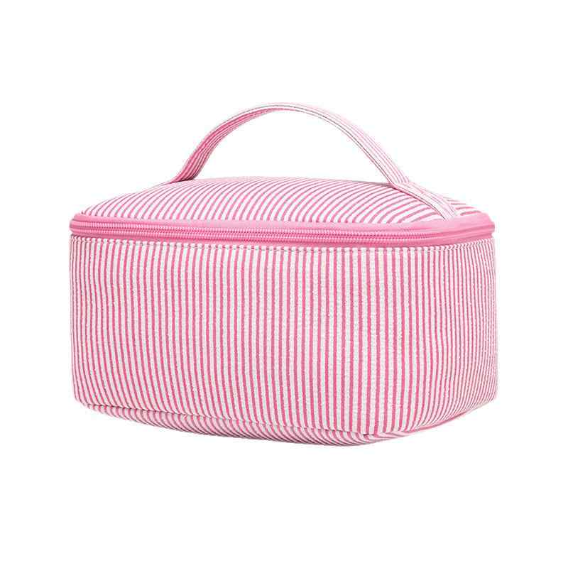 ポーチ ユニセックス シアサッカー ストライプ柄 軽量 大容量 コスメポーチ メイクポーチ トラベルポー..