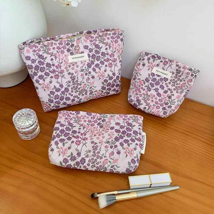 化粧ポーチ レディース 大人かわいい ピンクパープル 花柄 ジャカード織り スクエア型 携帯用 コスメ収..