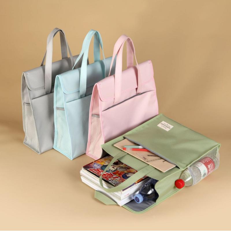 トートバッグ 学生用 大容量 立体型 フラップ付き オックスフォード生地 補習 塾 学習 ファイル 書類収納 シンプル 二層構造 オフィス 試験 通学 通勤 多機能 手提げ カバン グレー 黒 他 カラー