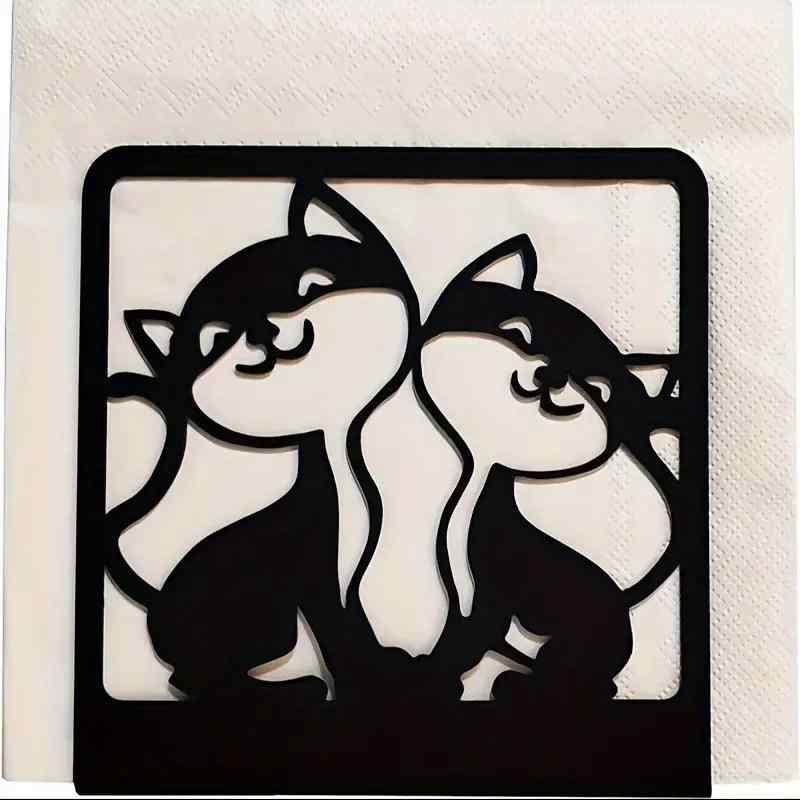 ナプキンスタンド 猫デザイン ブラック アイアン製 モダンカントリー調 ダイニング キッチン リビング ..