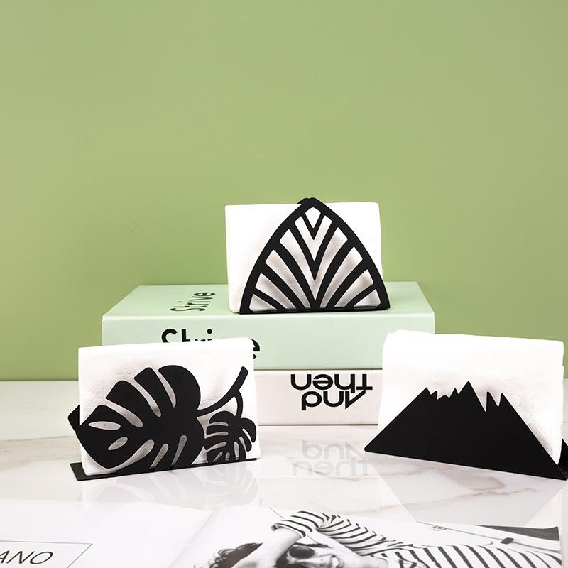 インテリア雑貨 モダン シンプル おしゃれ アイアン製 幾何学模様 卓上 縦型 ティッシュスタンド ペーパータオルホルダー リビング キッチン ダイニング ブラック