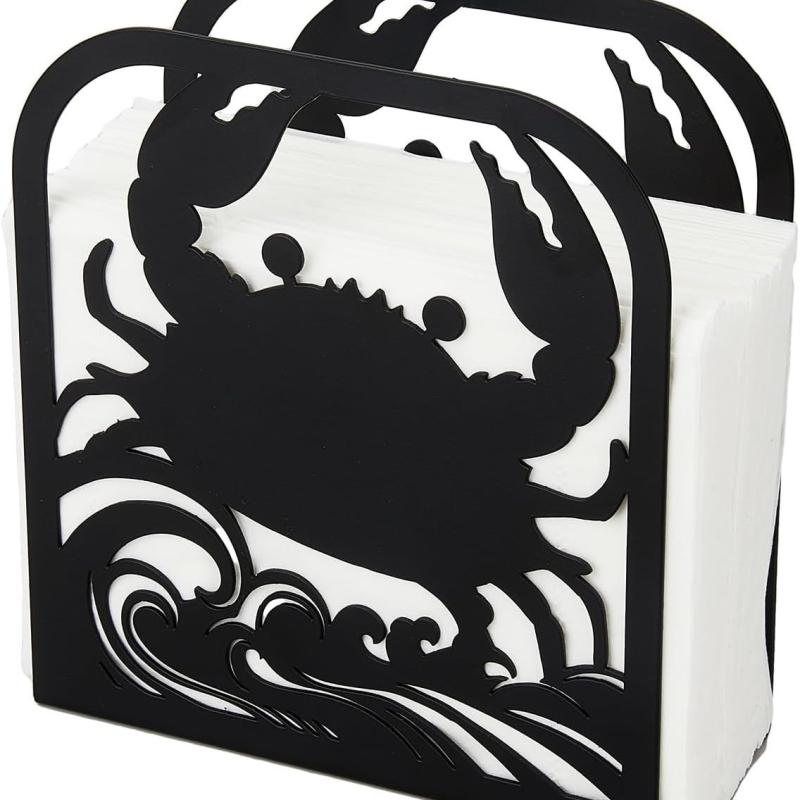 ナプキンホルダー カニ型 卓上 ペーパータオルホルダー アイアン製 波デザイン 自立式 ブラック カント..