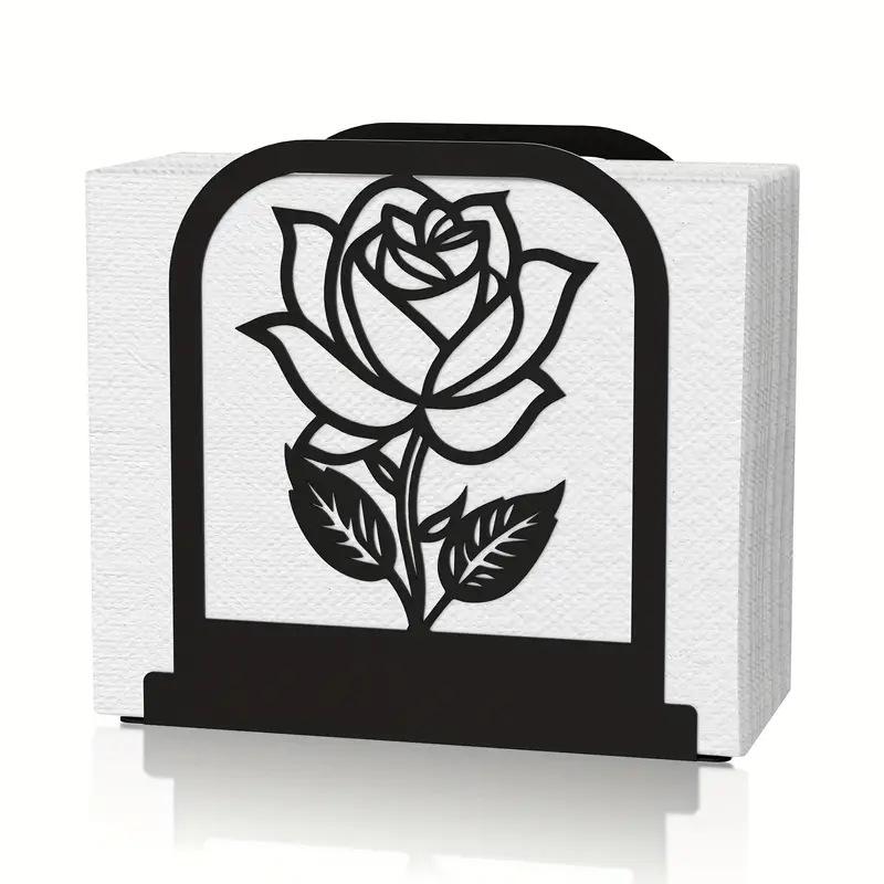 ナプキンスタンド ローズモチーフ ヨーロピアン レトロ アンティーク風 アイアン製 ブラック スクエア..