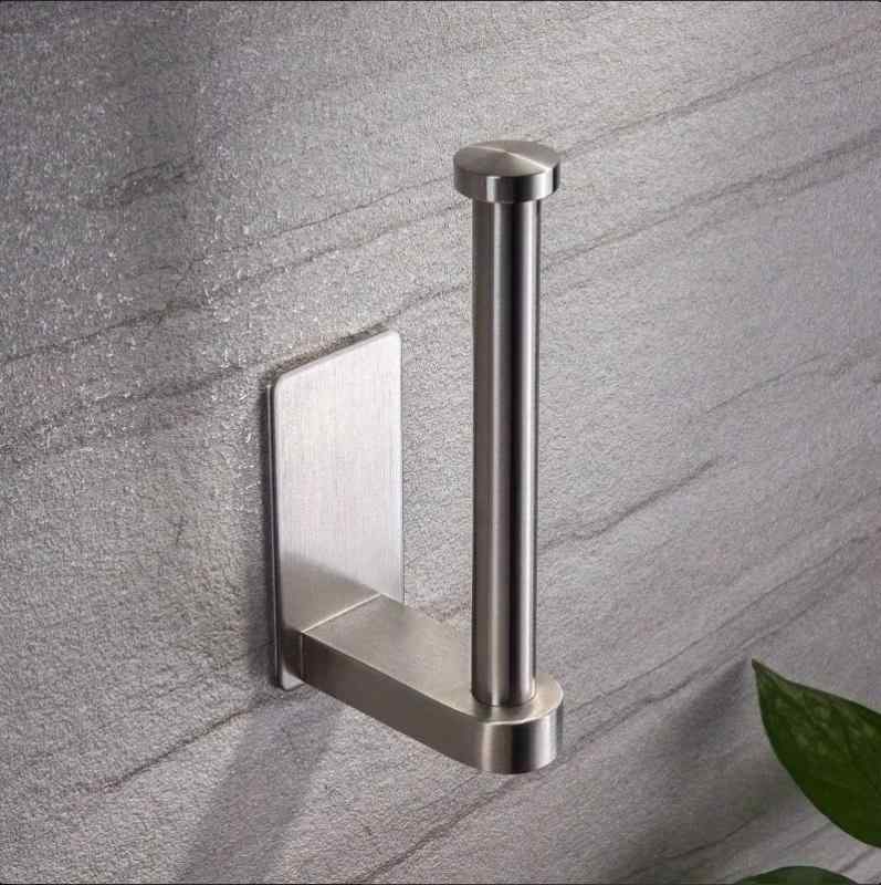 トイレットペーパーホルダー キッチンペーパーホルダー ステンレス製 穴あけ不要 壁掛け 粘着式 スクエ..