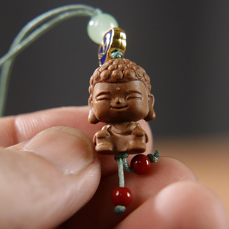 チャーム 男女兼用 楽山大仏 デフォルメ サンダルウッド 木製 木彫り かわいい 個性的 ユニーク スマホ バッグ キーホルダー ストラップ