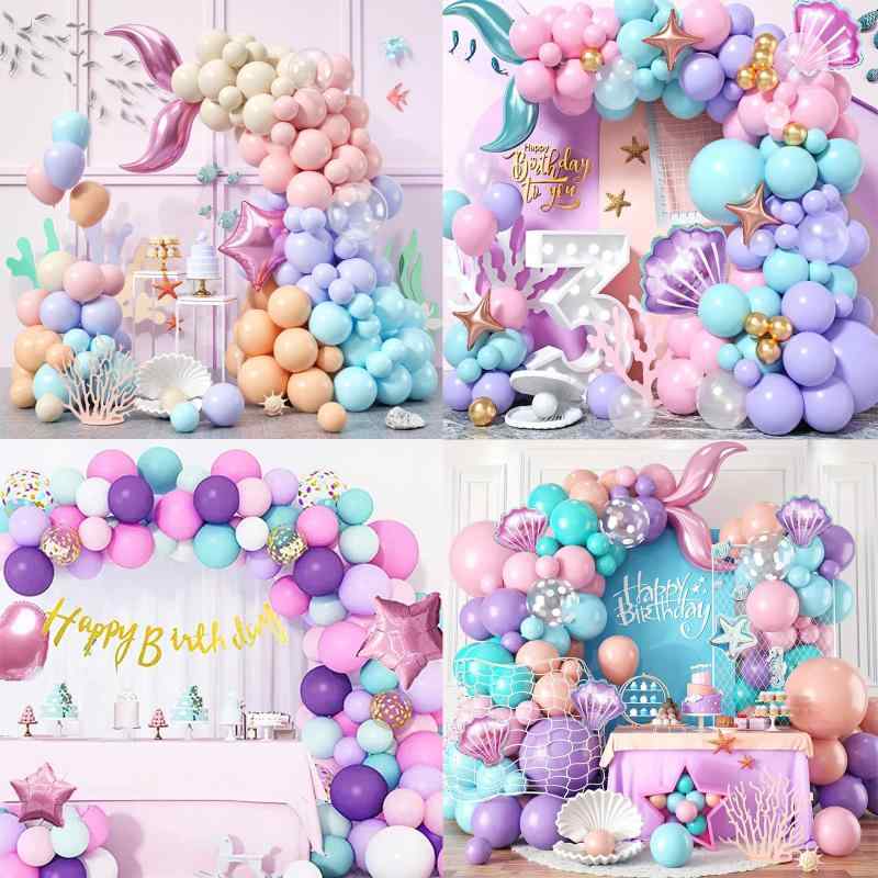 バルーン 風船 子供用 マーメイド 誕生日 ベビーシャワー テーマパーティー デコレーションセット アーチ型 ガーランド ラテックス ブルー パープル ピンク