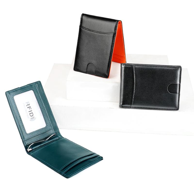 財布 メンズ 男性用 本革 牛革 ミニマル 薄型 二つ折り マネークリップ RFIDブロック スキミング防止 ..