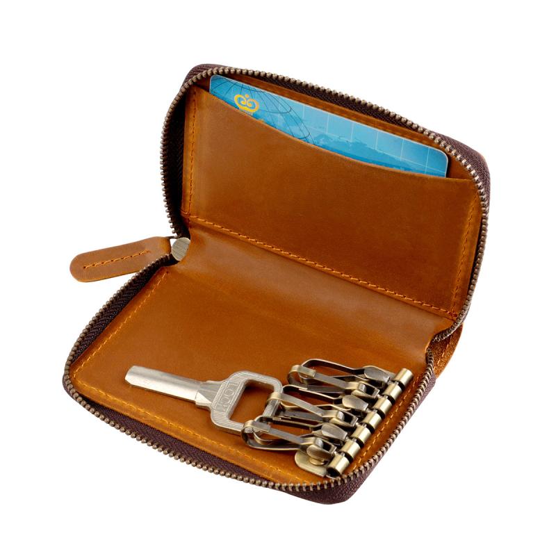 キーケース ユニセックス 車用スマートキーケース 本革 クレイジーホースレザー フルグレインレザー レトロ ファスナー 軽量 コンパクト 普段使い ブラウン ブラック