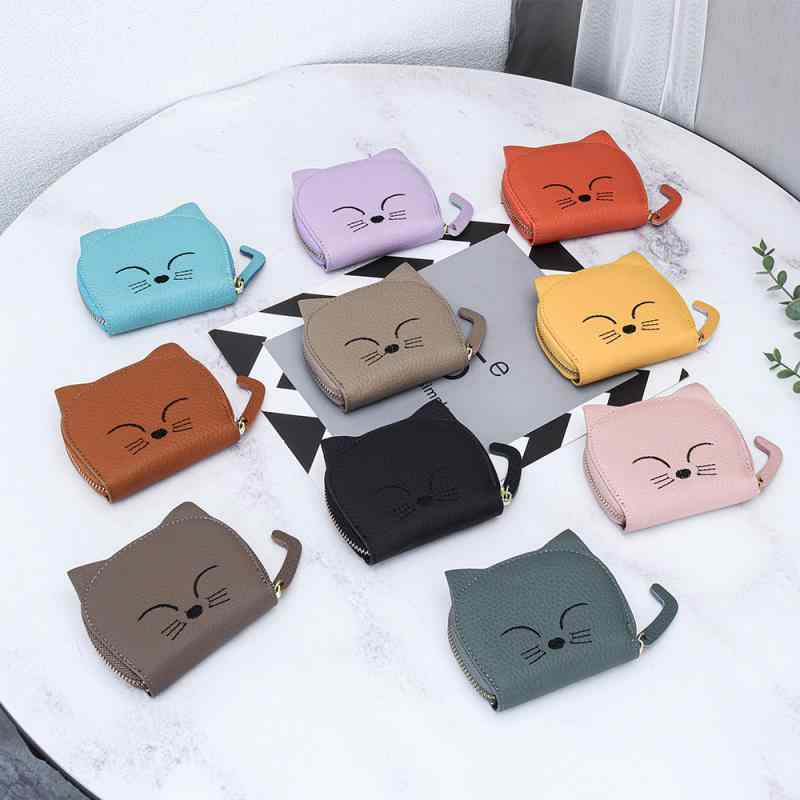財布 レディース 牛革 本革 かわいい 猫 刺繍 ミニ財布 コンパクト 二つ折り カードケース 小銭入れ 大..