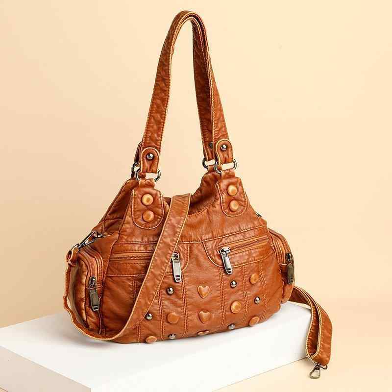 トートバッグ レディース PUレザー レトロ ハンドバッグ ショルダーバッグ 斜め掛け 2way 大容量 軽量 通勤 デイリーユース 縦型 スクエア ファスナー開閉 黒 ライトブラウン ソフト素材