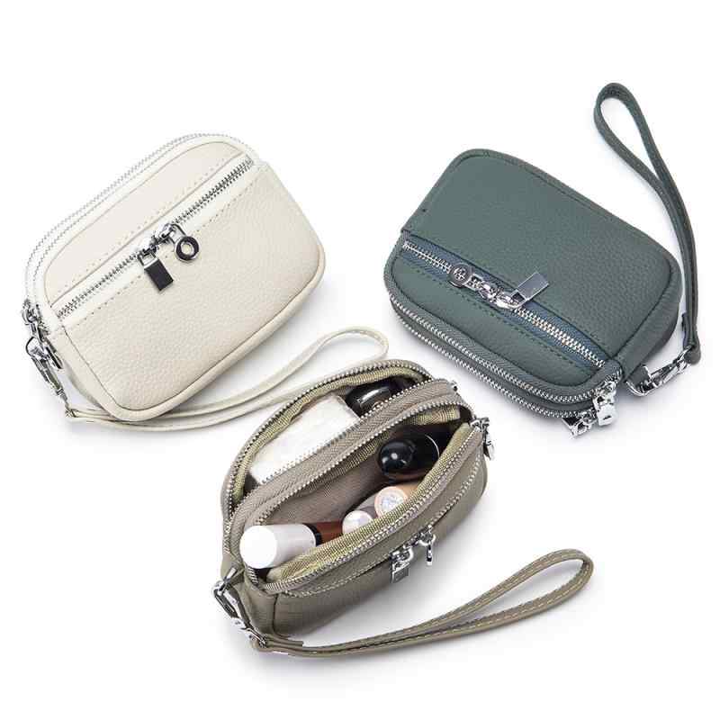 ミニ財布 レディース 本革 牛革 大容量 小銭入れ コインケース ダブルファスナー 多機能 コンパクト ミニポーチ 手持ち ウォレット ブラック アイボリー シンプル