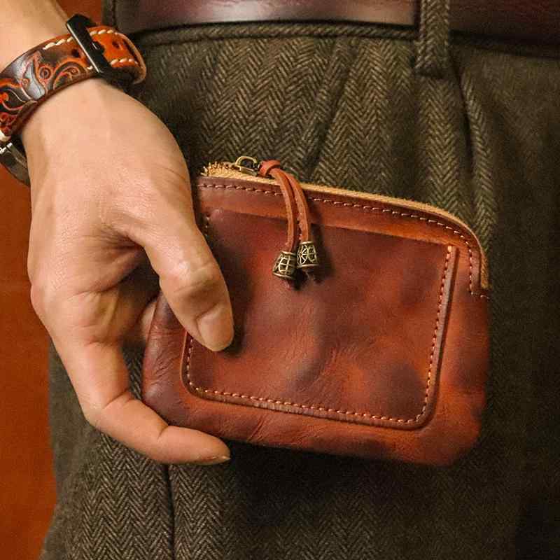 小銭入れ レディース 本革 タンニンなめし革 レトロ ヴィンテージ 手作り アンティーク調 ファスナー式 コンパクト 普段使い 個性派