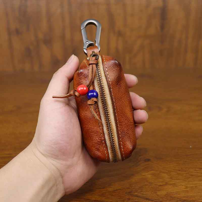 キーケース メンズ 男性用 牛革 手作り 植物タンニンなめし革 ヴィンテージ風 レトロ調 ベルトループ付き 普段使い 小物入れ ブラック ワインレッド