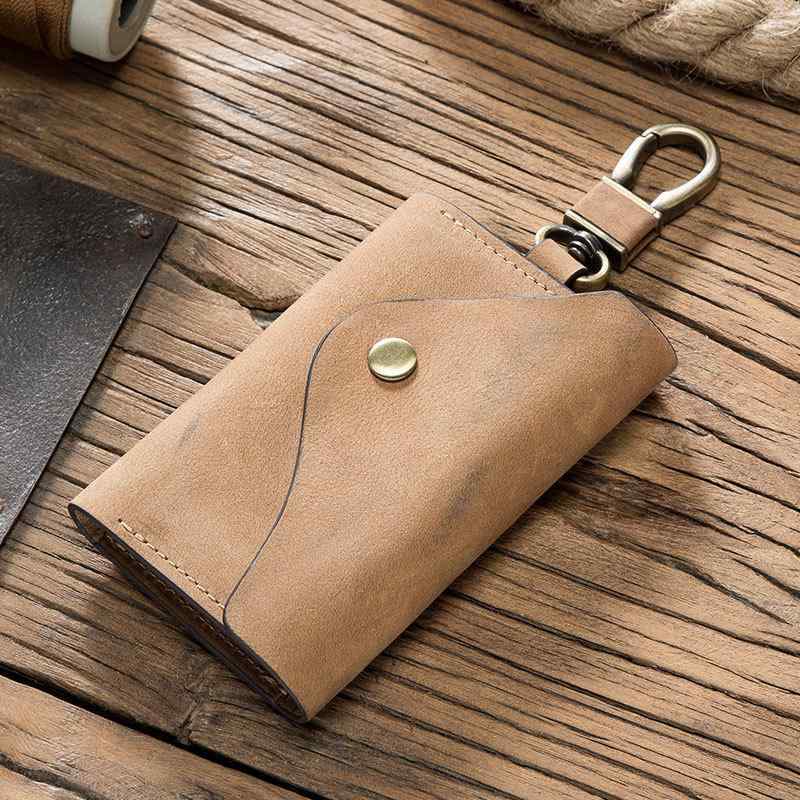 キーケース ユニセックス 男女兼用 ヴィンテージ クレイジーホースレザー 本革 スクエア型 多機能 スナ..