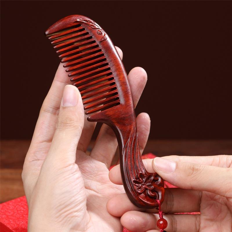 レディース ヘアコーム かんざし 小葉紫檀製 花柄 梅波模様 美髪 ヘアケア 髪飾り ギフトセット プレゼ..