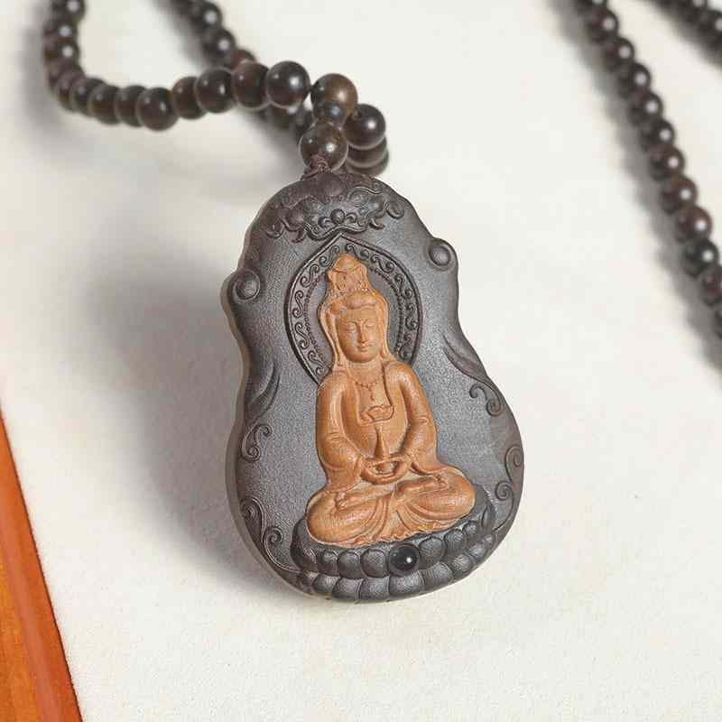 ネックレス ペンダント 沈香木 老山白檀 プロジェクション観音 木製 高級感 象嵌細工 和風 エレガント ..