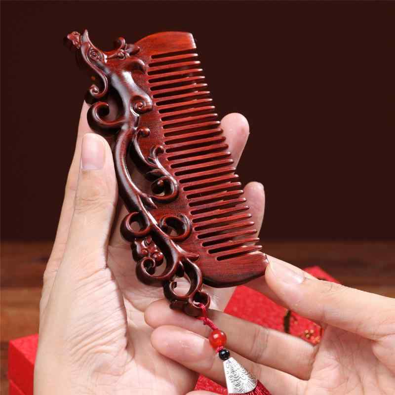 櫛 小葉紫檀 丹鳳 鳳凰彫刻 木製櫛 髪飾り 簪 ヘアブラシ 美髪 ヘアケア スタイリング用 ギフトセット ..