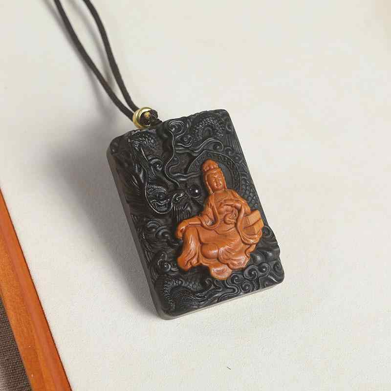 ペンダント 男女兼用 ダラガン沈香 白檀 象嵌 観音菩薩牌 木製 天然木 開運 厄除け お守り ロングタイ..