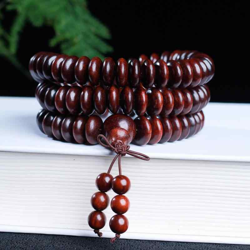 数珠 ユニセックス アフリカ産 血檀 天然木 ウッド 平珠 ソロバン型 ディスクビーズ ブラウン 茶系 お守り ブレスレット 普段使い 腕輪
