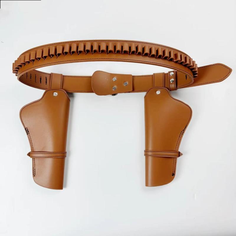 ウエストバッグ レッグポーチ ホルスター 本革 タクティカル コスプレ ダブルガン 道具入れ 合金製ピンバックル ブラック ダークブラウン 太め 幅広 腰ベルト(4)