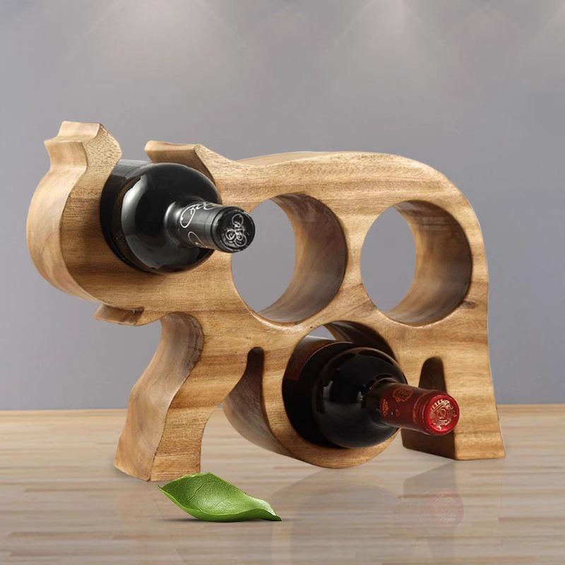 ワインスタンド 象モチーフ 天然木 無垢材 タイ 卓上 複数本収納 おしゃれ レトロ アンティーク風 アジ..