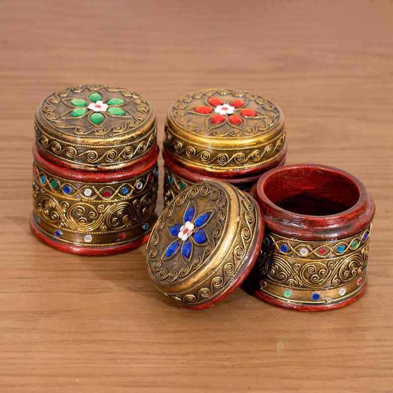 爪楊枝・綿棒ケース タイ産 無垢材 瑠璃ガラス 花柄 家庭用 蓋つき 高級感 個性的 おしゃれ ネオチャイ..