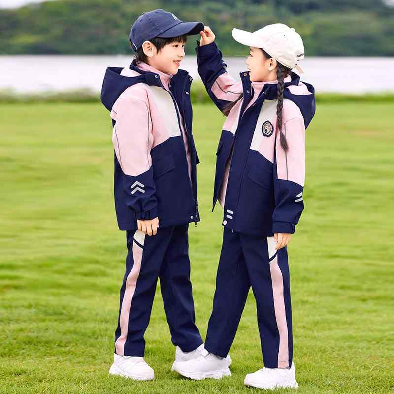 校服 キッズ 男女兼用 小学生 幼稚園 ウインドブレーカー 三点セット フルジップ フード付き ポリエス..