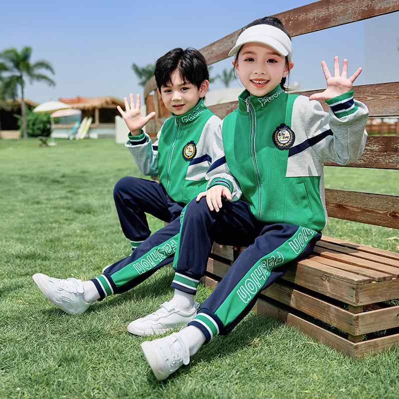 体操服 キッズ 小学生 幼稚園 男女兼用 春秋 運動会ウェア 長袖 パンツ 上下セット グリーン 綿 カジュ..