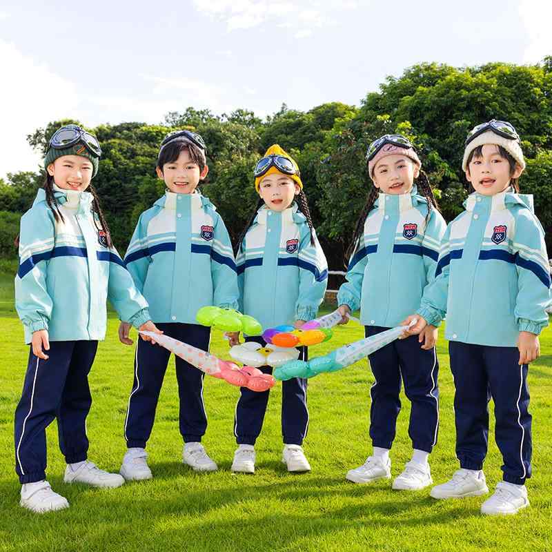 スクールユニフォーム キッズ 小学生 幼稚園 園児服 男女兼用 ブルー フード付き ウィンドブレーカー ..