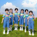 キッズ 男女兼用 ダンス 衣装 サマー セットアップ 幼稚園 小学生 合唱 発表会 運動会 チアリーディング パフォーマンス 綿 サロペット 半袖 Tシャツ スカート 柔らかい