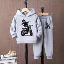 セットアップ キッズ 男の子 パーカー スウェット 上下セット 2点セット キャラクター プリント 裏起毛 フード付き 長袖 長ズボン ポリエステル 普段使い 通園 通学 暖かい 防寒 快適 秋冬 グレー オリーブグリーン
