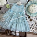 ワンピース 女の子 夏 ノースリーブ プリンセスドレス シフォン ティアード フリルスカート 韓国風スタイル ポリエステル 綿素材 軽やか 普段使い お出かけ フォーマル カジュアル