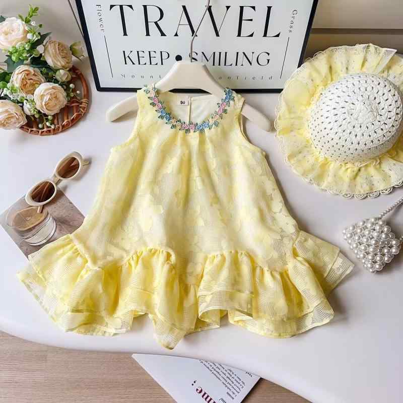 ワンピース 女の子 キッズ 子供 ガールズ 夏 花柄 チュール プリンセスドレス ノースリーブ リゾート風..