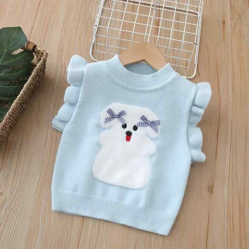 ニットベスト キッズ 女の子 キャラクター アニマル柄 耳付き ワンちゃん プルオーバー 丸首 春秋 柔ら..