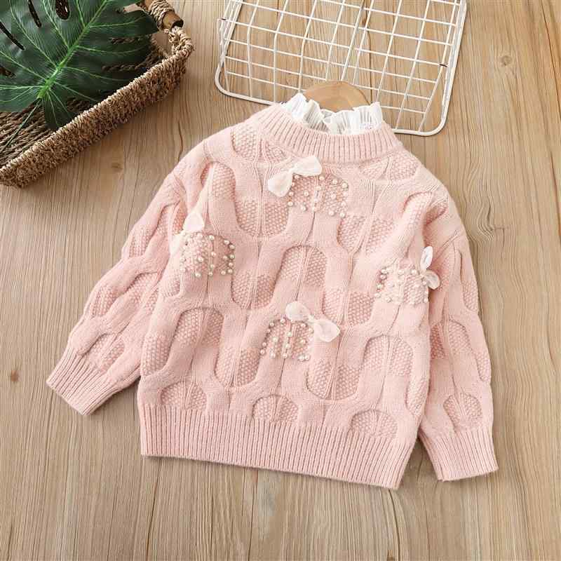 ニット 女の子 キッズ セーター ラウンドネック 長袖 リボン かわいい 裏起毛 厚手 アクリル 秋冬 普段..