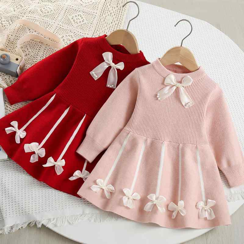 ニットワンピース キッズ 女の子 ロングシーズン 長袖 プリンセス リボン かわいい おしゃれ Aライン ..