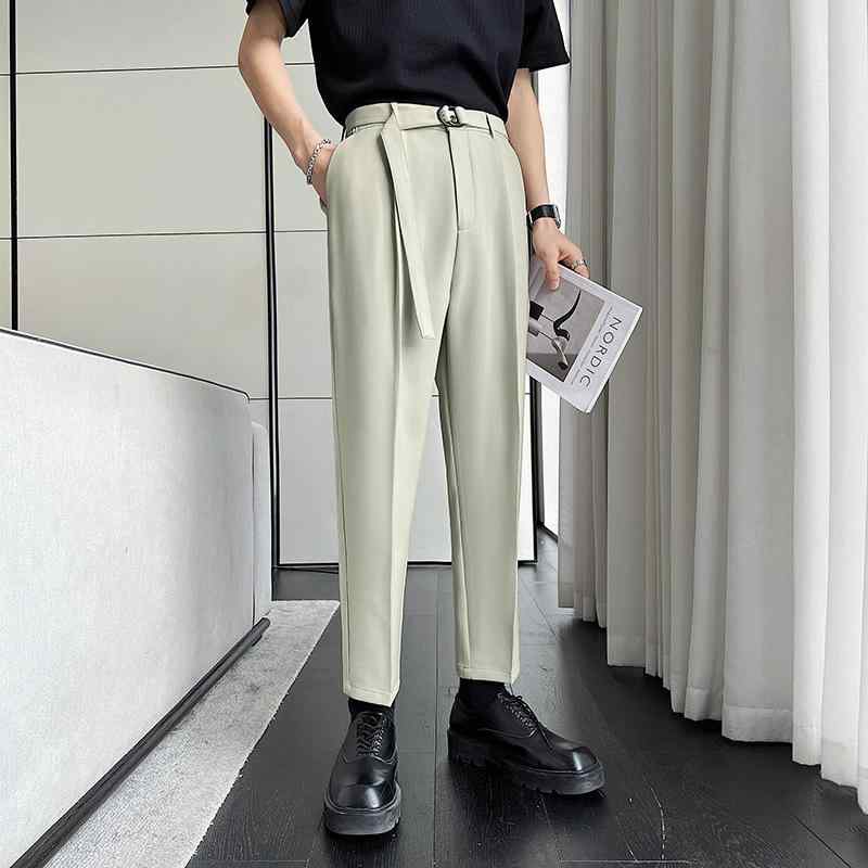 メンズ カジュアルパンツ テーパード アンクル丈 ミッドライズ 綿ポリエステル混紡 ストレッチ 防シワ イージーケア 黒 ベージュ カーキ ブラウン 春秋