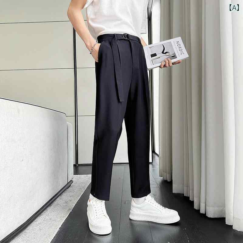 メンズ カジュアルパンツ テーパード アンクル丈 ミッドライズ 綿ポリエステル混紡 ストレッチ 防シワ イージーケア 黒 ベージュ カーキ ブラウン 春秋