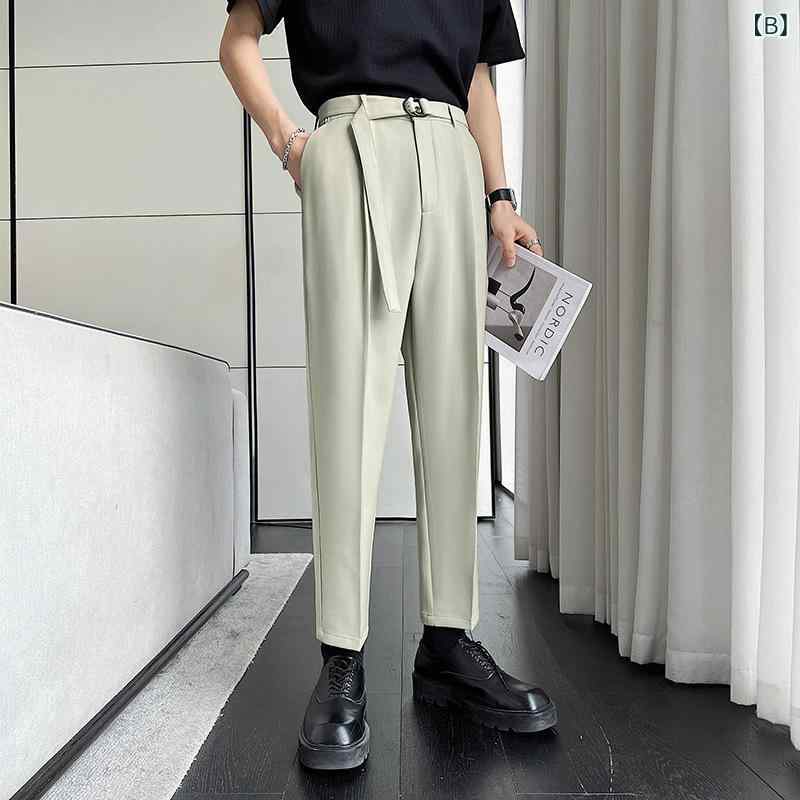 メンズ カジュアルパンツ テーパード アンクル丈 ミッドライズ 綿ポリエステル混紡 ストレッチ 防シワ イージーケア 黒 ベージュ カーキ ブラウン 春秋