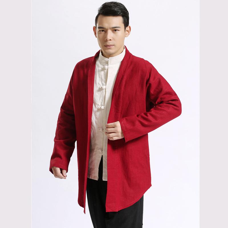 羽織り コート メンズ 民族風 エスニック 薄手 ゆったり ノーボタン 開襟 無地 綿麻 カジュアル 春秋 大きいサイズ