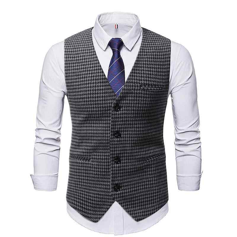 ベスト メンズ 千鳥格子 Vネック シングルボタン ジレ 秋冬 スリムフィット スーツベスト ポリエステル..
