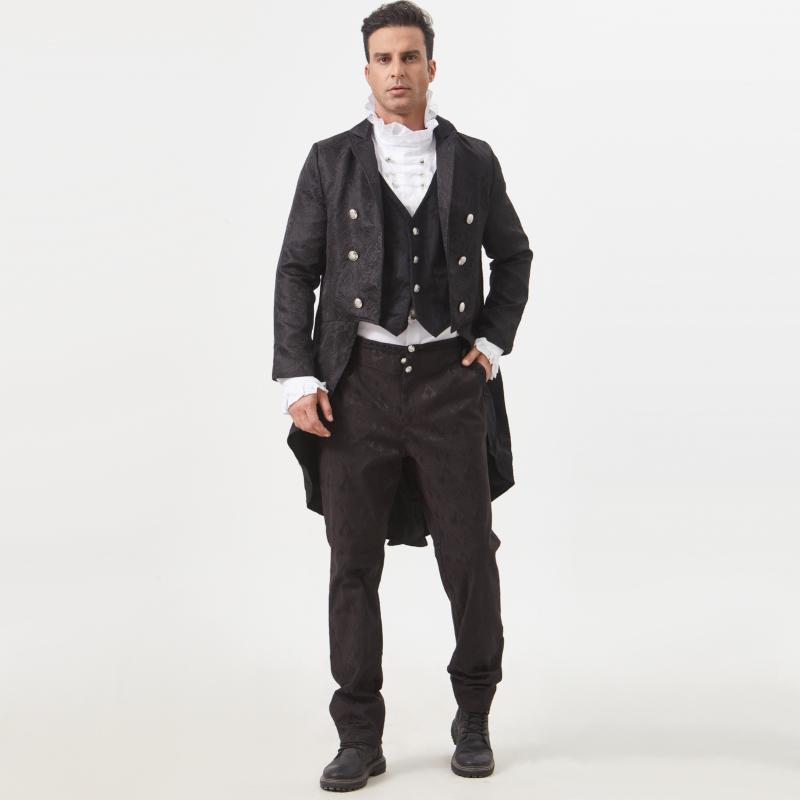 タキシード メンズ 男性用 中世風 ゴシック テールコート ジャカード織柄 レトロ パンク 衣装 コスチューム 演劇 パーティー イベント 仮装 ブラック ポリエステル エレガント