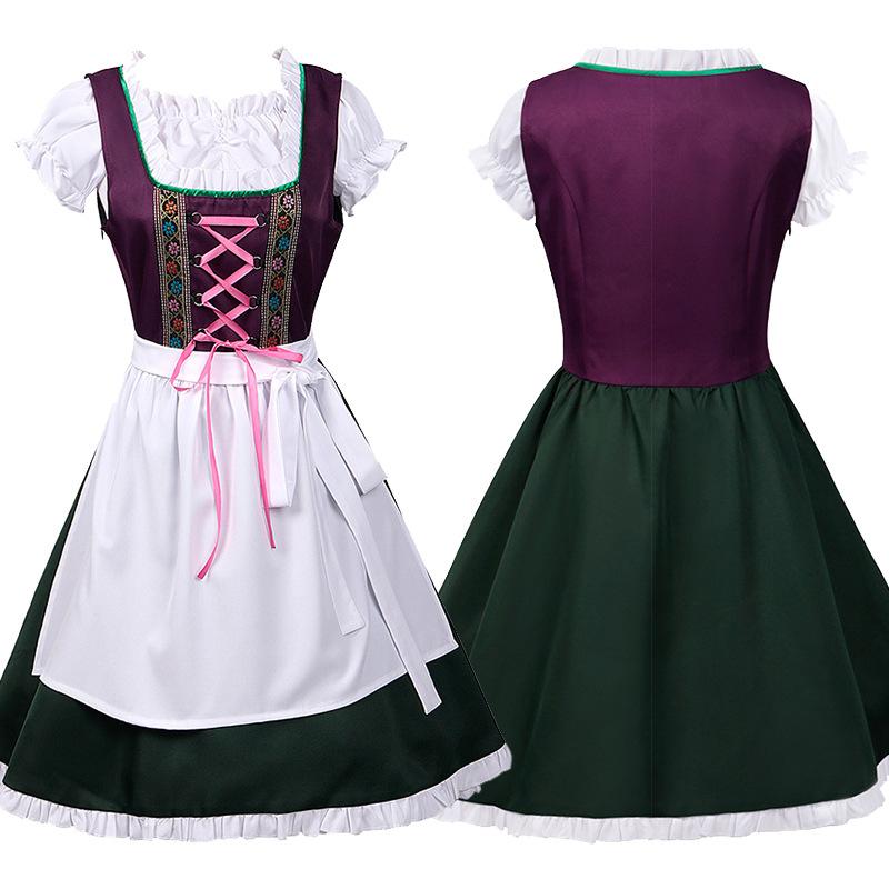 コスチューム レディース ドイツ ビール 民族衣装 ロングドレス バイエルン 伝統風 パープル グリーン ポリエステル 舞台 イベント バー 仮装 コスプレ
