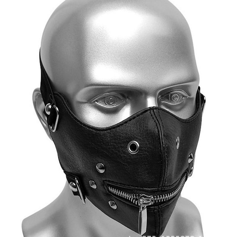マスク 男女兼用 朋克 ロック レザー ファスナー ジッパー 個性的 大人用 防塵 花粉対策 保温 フェイスマスク ストリート ファッション小物 デザインマスク レッド ブラック