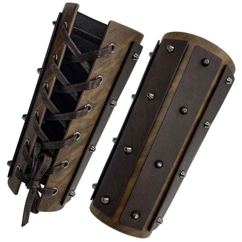 籠手 メンズ 中世 騎士 傭兵 レザー リベット リストガード レトロ風 アンティーク調 コスプレ ハロウ..